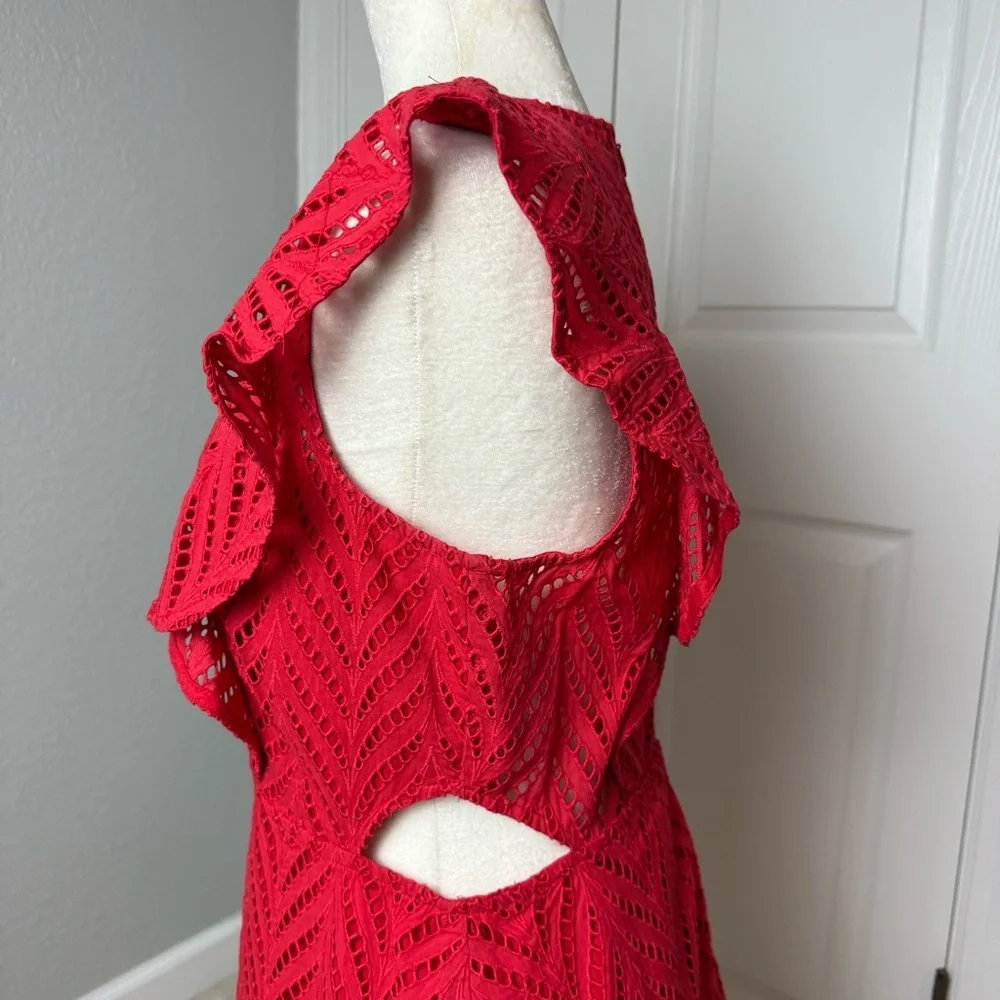 Bardot Kira Red Eyelet Ruffle Dress Size 10/L - Picture 12 of 14